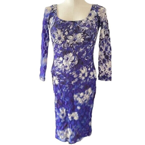 Jean Paul Gaultier Dress VTG Mesh Purple Polka Dot Floral Sheer Bodycon Sz Small - Picture 1 of 16